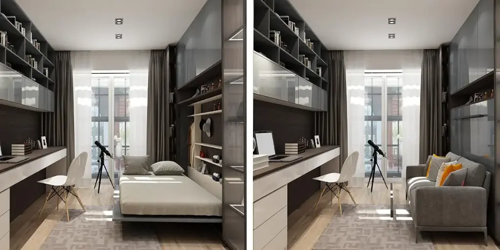 Gray Wood Fitted Wardrobe with Glass Doors OBW21-008