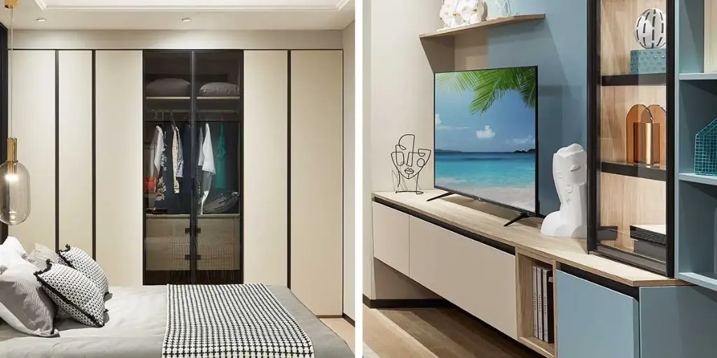 Modern Simple Style Wardrobe with Melamine and Glass Door