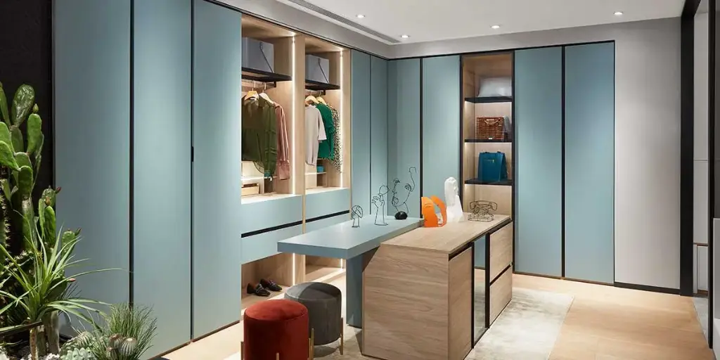 Light Blue Melamine Modern Simple Wardrobe