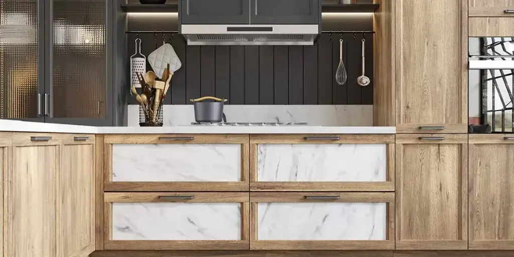 Thermofoil Wood Kitchen Cabinet in T Shape OBK21-028