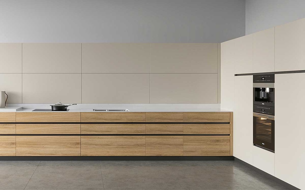 Beige and Wood Warm Minimalist Kitchen Cabinets OBK23-L09