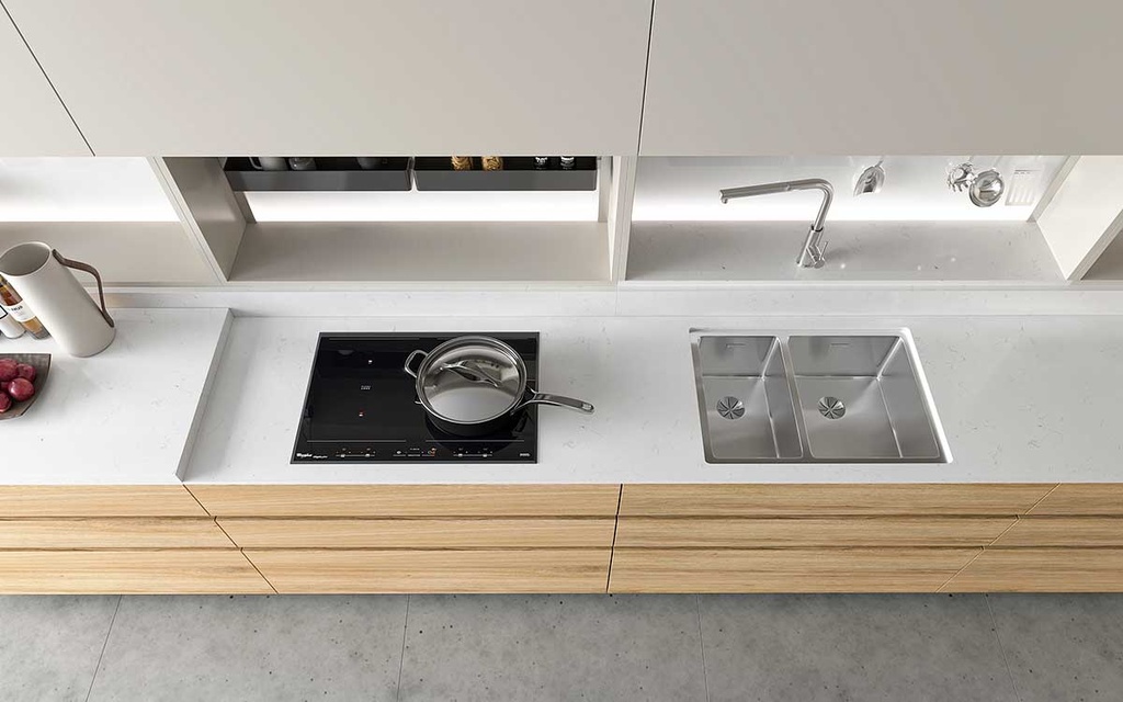 Beige and Wood Warm Minimalist Kitchen Cabinets OBK23-L09