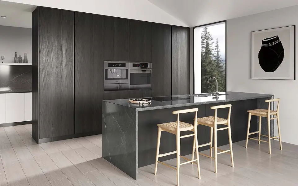 Dark Wood Kitchen Cabinets with Grey Countertop OBK23-M01