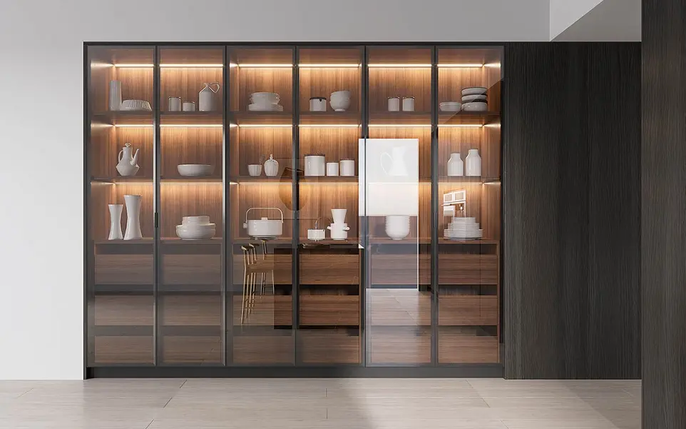 Dark Wood Kitchen Cabinets with Grey Countertop OBK23-M01