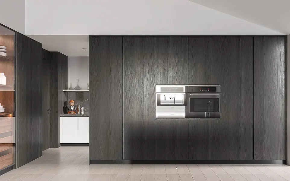 Dark Wood Kitchen Cabinets with Grey Countertop OBK23-M01