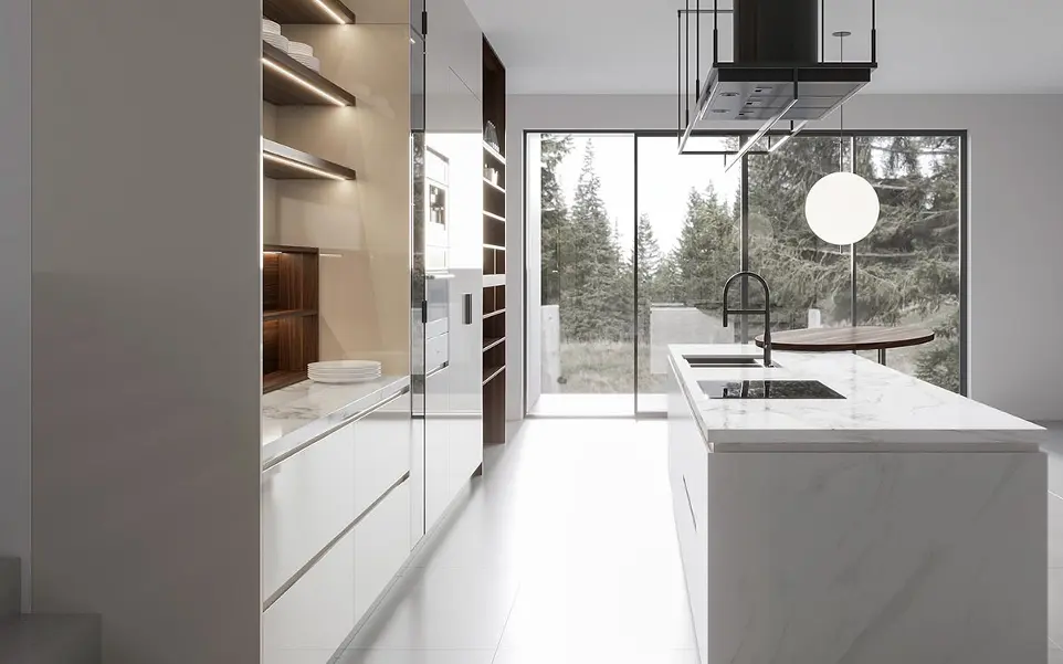 Cream Kitchen Cabinets with White Island OBK23-L05