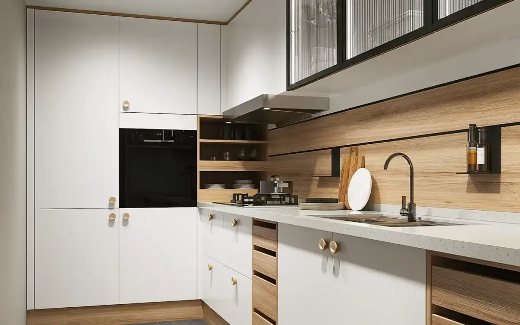 White And Wood Two-Tone Modern Style Kitchen Cabinet – OBK24L02