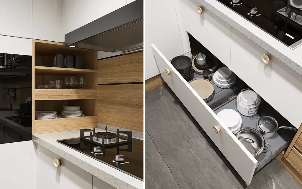 White And Wood Two-Tone Modern Style Kitchen Cabinet – OBK24L02