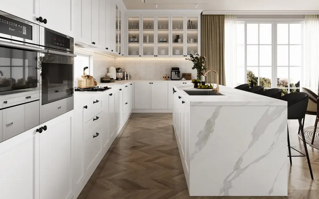 Traditional White Shaker Kitchen Cabinet With Island – OBK24L01