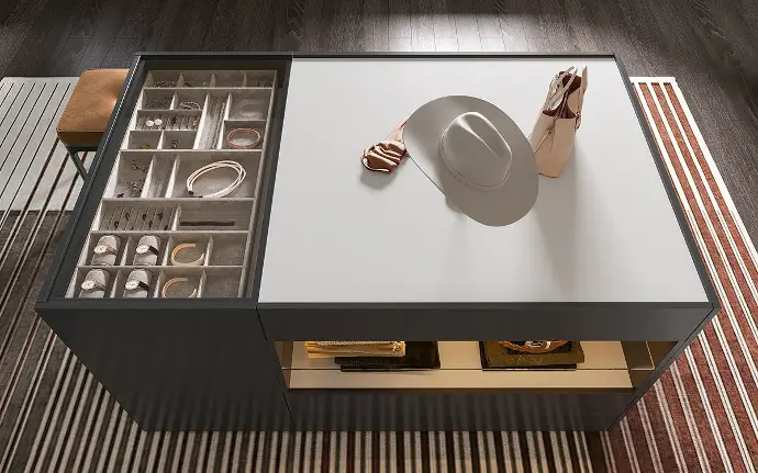 Dark Grey Custom Built-in Closet with Island OBW23-M04