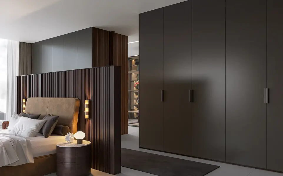 Modern Luxury Closet in Dark Grey and Dark Wood OBW23-L07