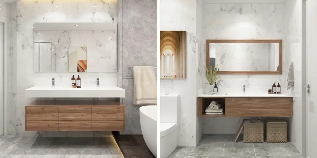 Contemporary Wall Hung Vanity Unit with Double Sink OBV22-PH