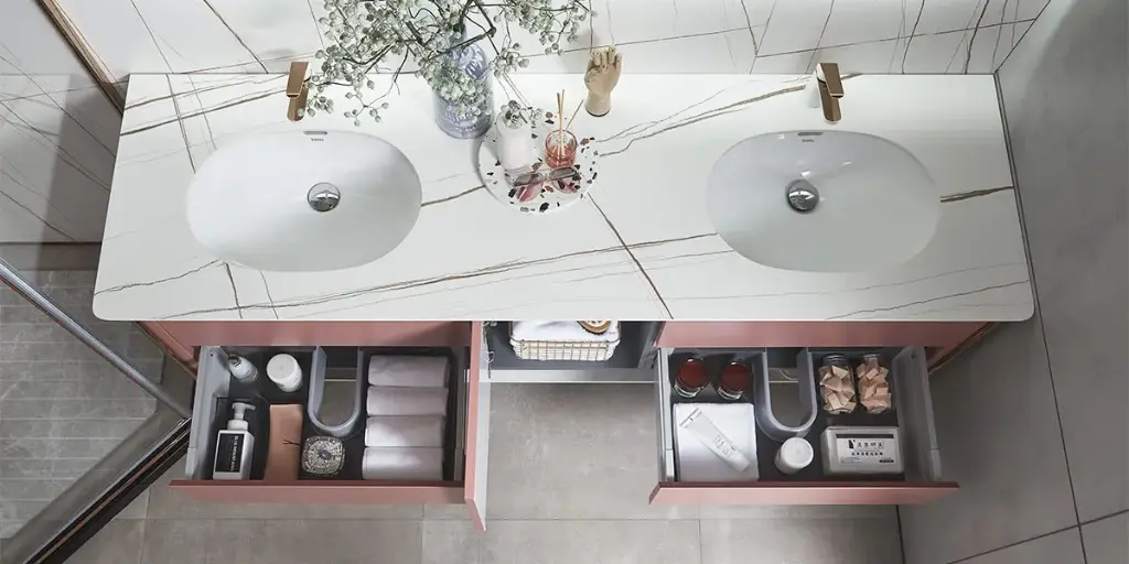 Double Basin Bathroom Vanity in Red OBV22-001