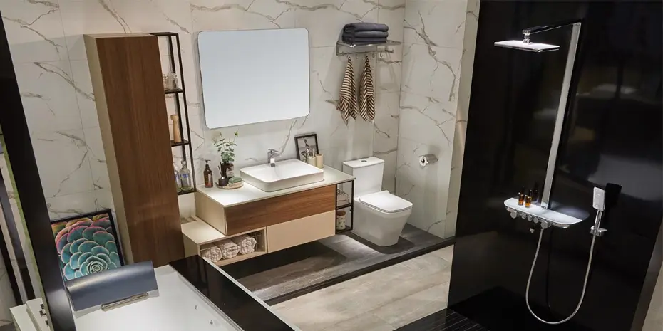 Bathroom Vanity Beige and Wood Grain OBV21-004