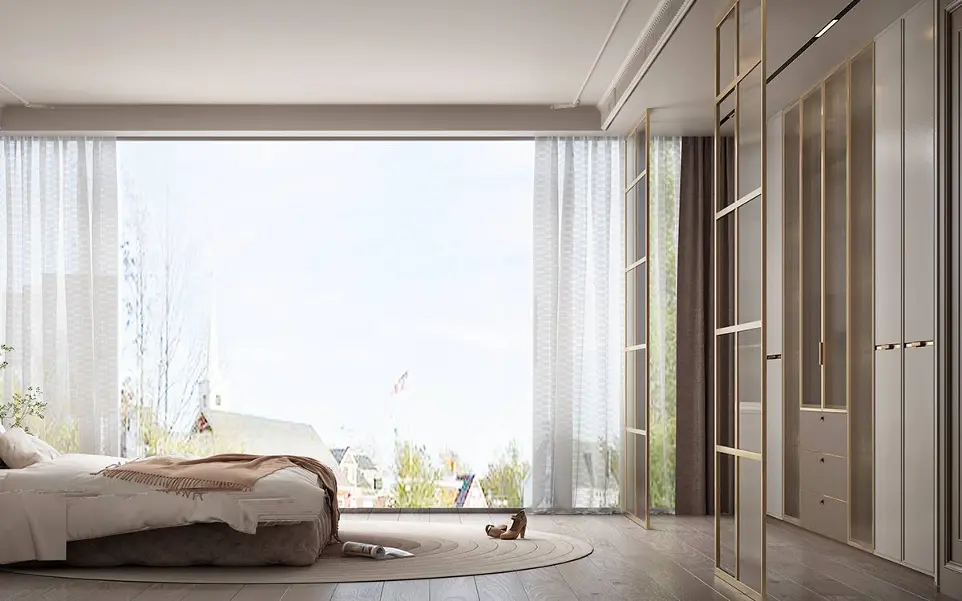 White and Taupe Wardrobe with Reeded Glass Doors BLYP23003