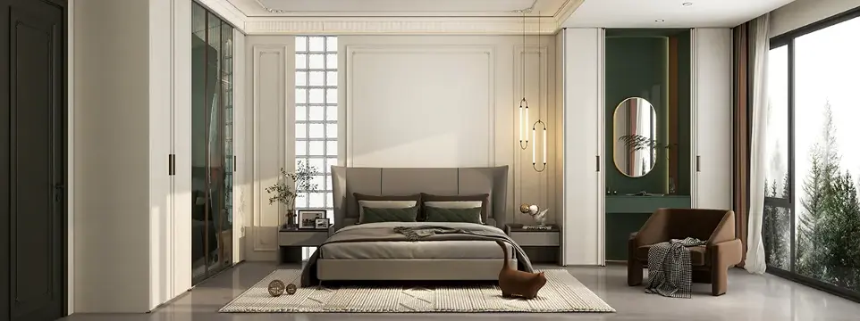 Modern Bedroom Cupboard in White and Green OBW23-PVC02