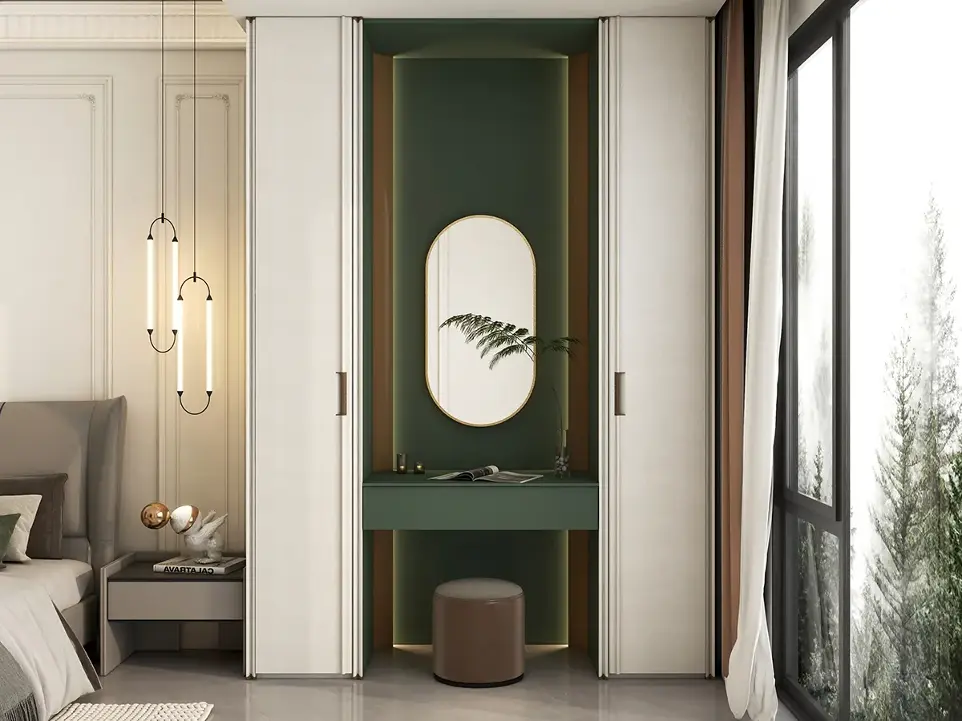 Modern Bedroom Cupboard in White and Green OBW23-PVC02