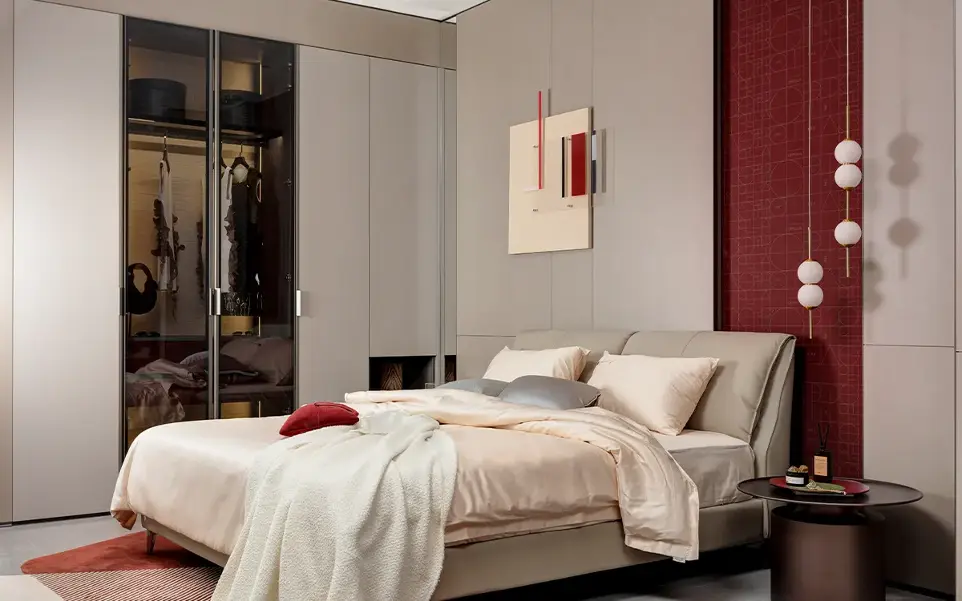 Dark Beige Textured Melamine Wardrobe OBW23-M01