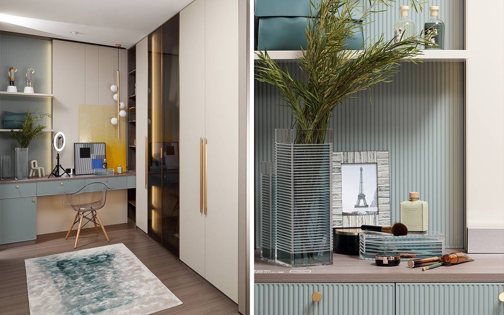 Contemporary Fitted Wardrobe with Built-in Metal Handles OBW21-PVC03