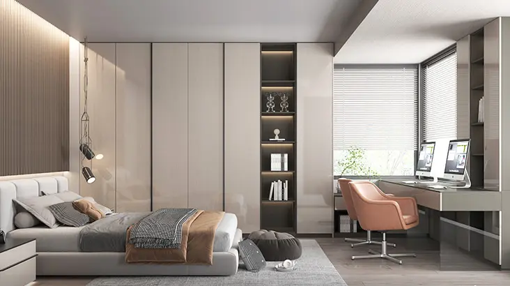 Inbuilt Glossy White Wardrobe with Drawers OBW22-L02