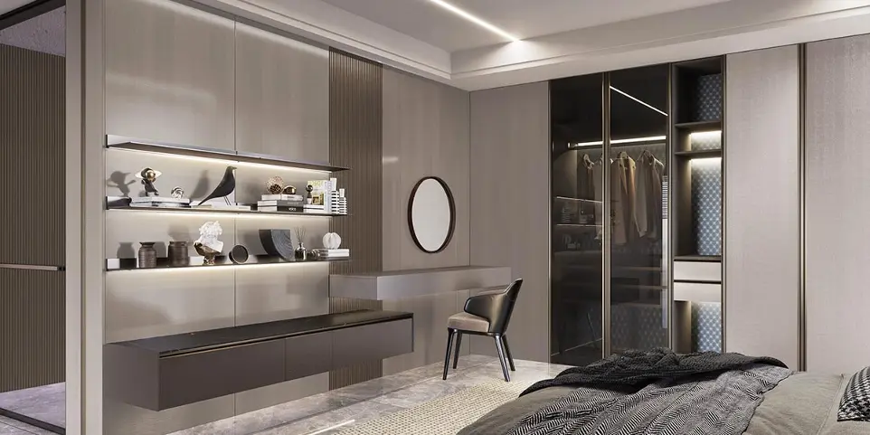 Modern Corner L Shape Wardrobe Design OBW22-PVC02