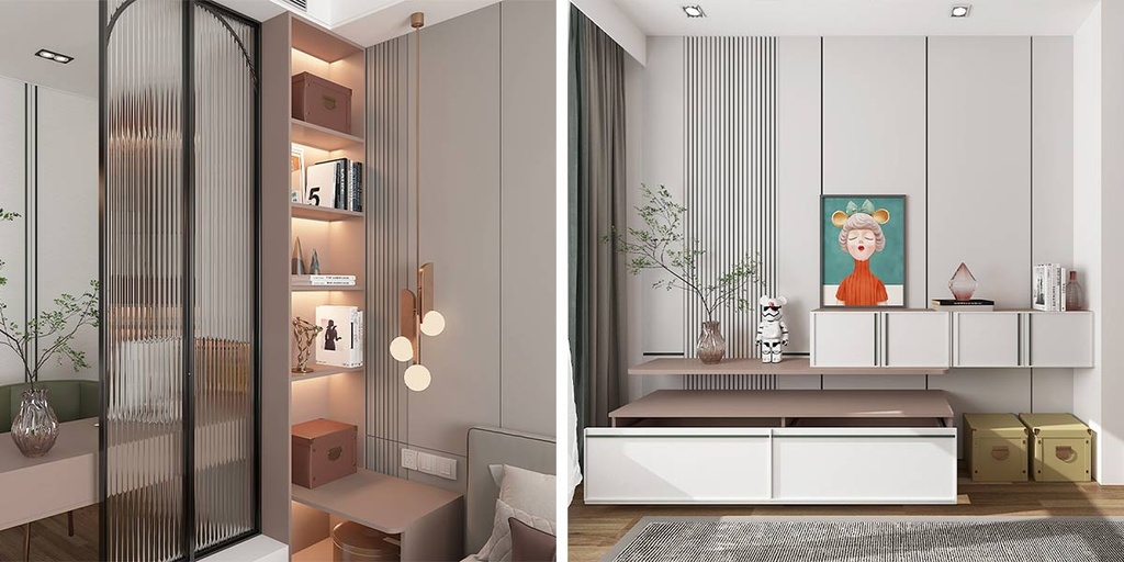 White and Pink Women Closet with Dressing Table OBW21-PVC01