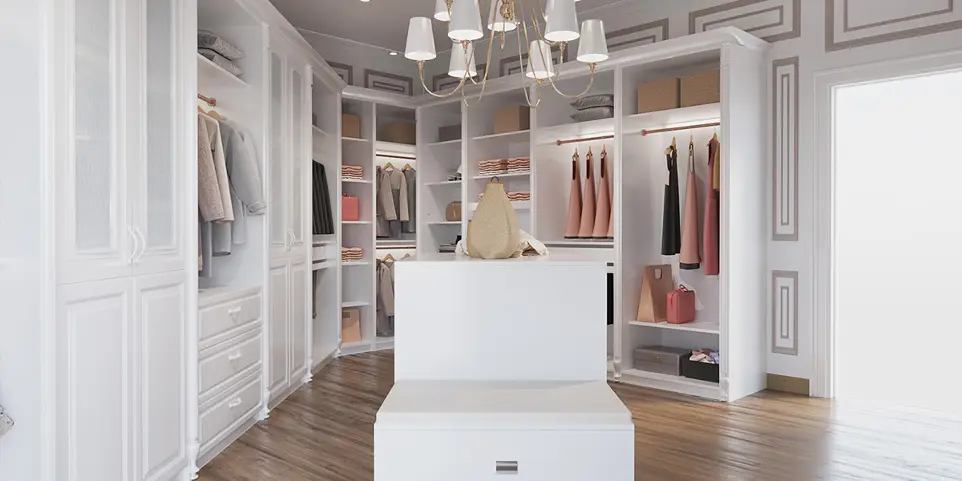 Custom White Open Walk in Closet Design OBW22-001