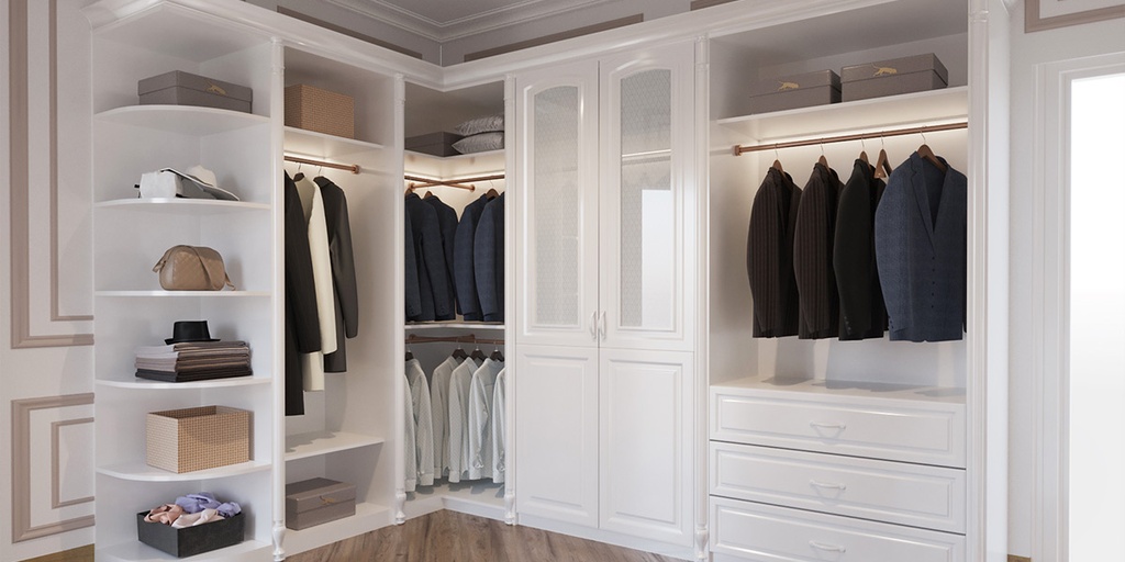 Custom White Open Walk in Closet Design OBW22-001