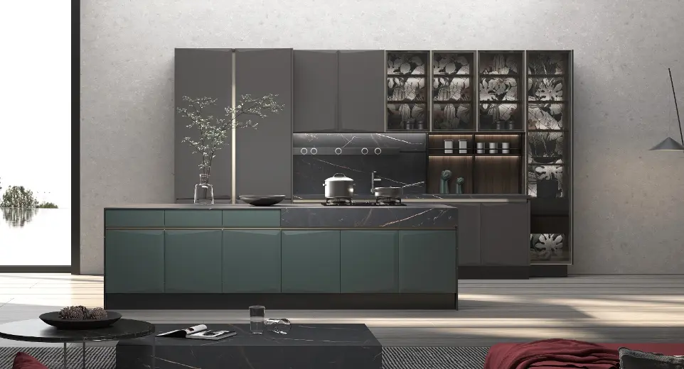 Innovative Dark Grey and Green Kitchen Idea BLCC22304A