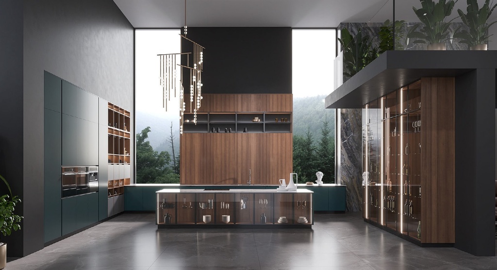 High End Greenish Blue Kitchen Cabinets OBK23-M02