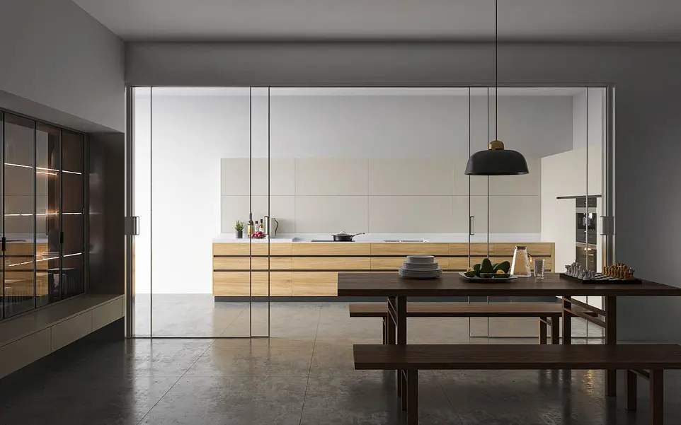 Beige and Wood Warm Minimalist Kitchen Cabinets OBK23-L09