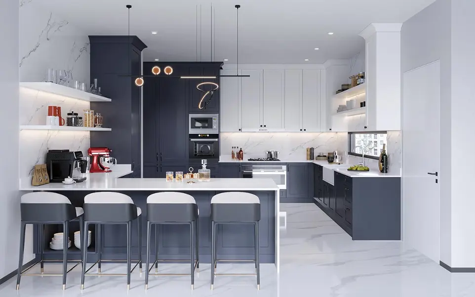 [OBK23-L02] Dark Blue Kitchen Cabinets Shaker Style OBK23-L02