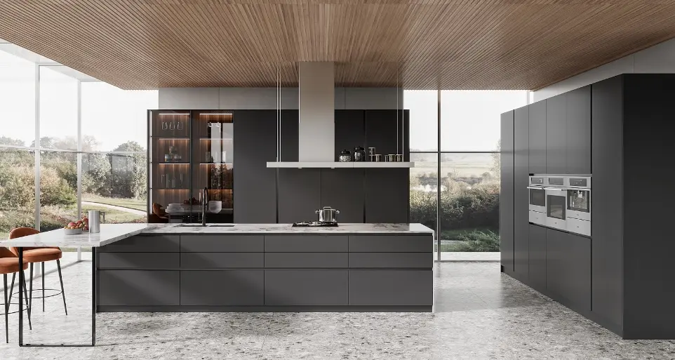 Medium Grey Lacquer Modern Kitchen Cabinets OBK22-Moher