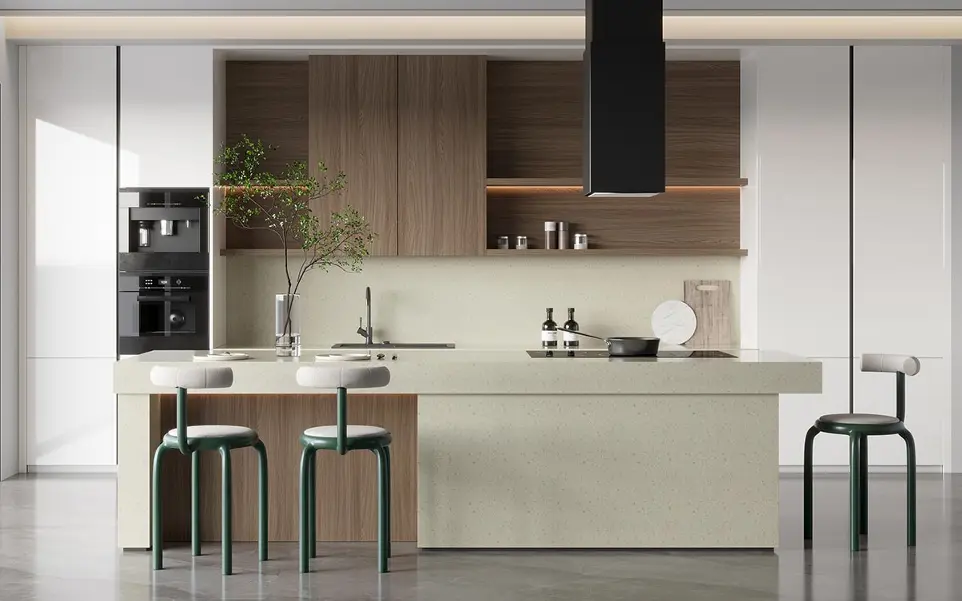 White and Timber Kitchen Warm Minimalist Design OBK22-L25