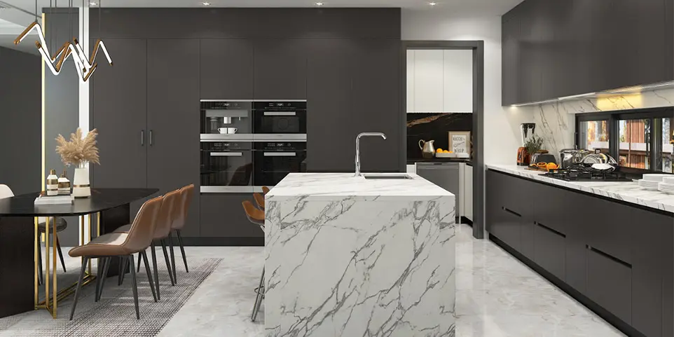 Dark Grey Kitchen Cabinets with White Countertops OBK22-L11