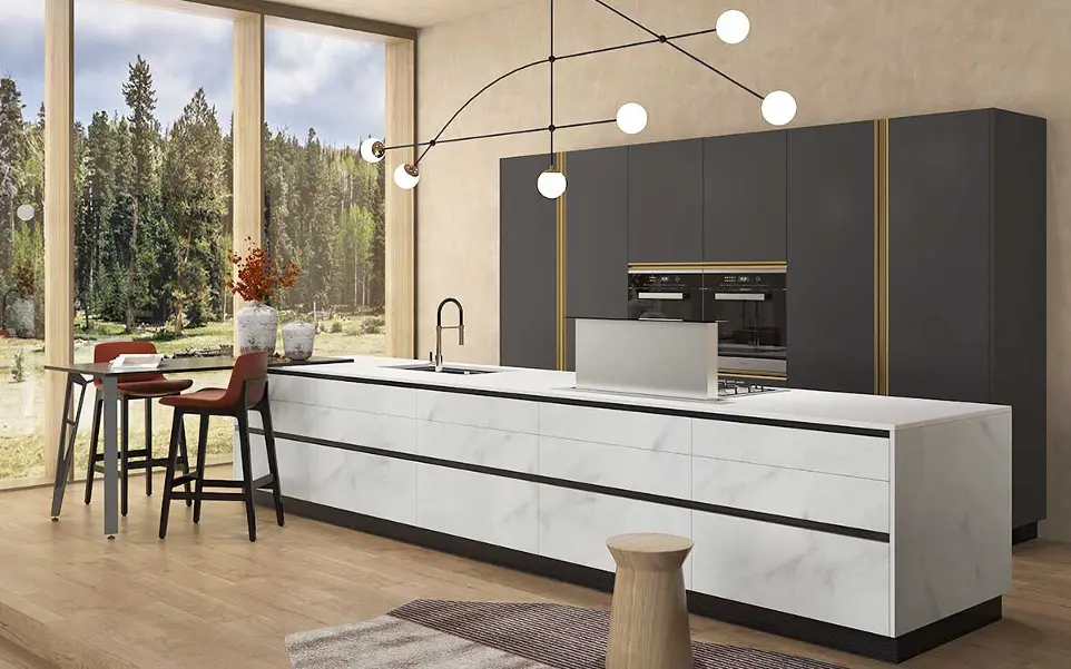 Modern Galley Kitchen in Grey and White OBK22-L20