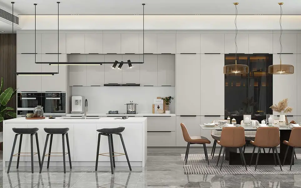 Light Grey Kitchen With Black Hardware OBK22-L20