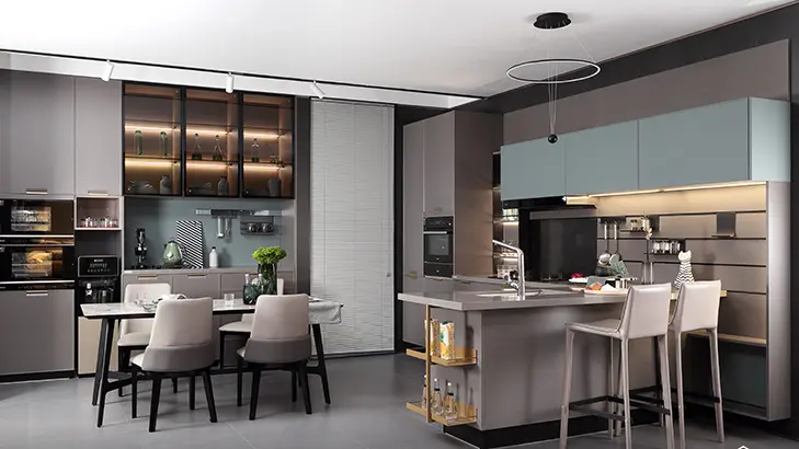 Gray Blue Simple PVC Kitchen Design BLCC21217