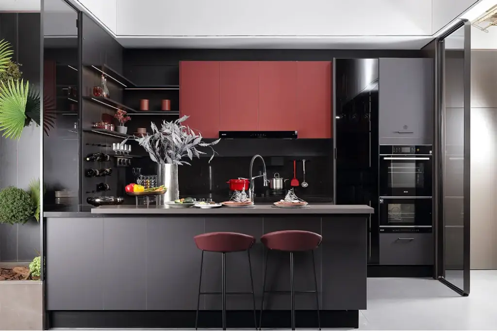 Gray and Red Matte Lacquer Kitchen Furniture BLCC20024