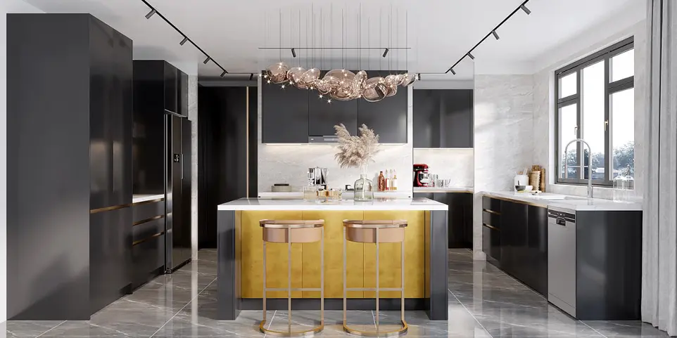 Modern Kitchen Dark Cabinets with Island OBK22-L09