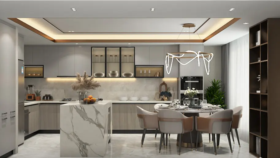 Mindful Gray Kitchen Cabinets with Island OBK22-L08