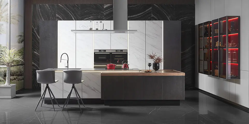 Modern Kitchen Cabinets with Sintered Stone OBK22-010