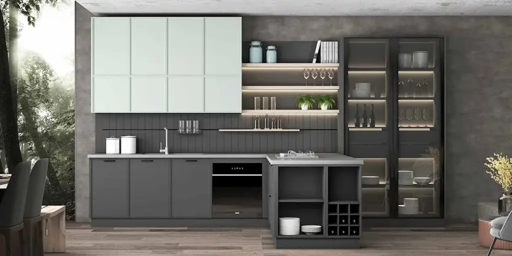 PVC Kitchen Cabinets in Gray and Green OBK21-011