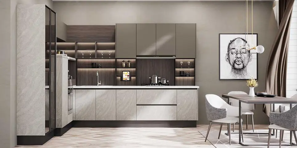 Gray Kitchen Cabinet with Laminate and Melamine Door BLCC20022