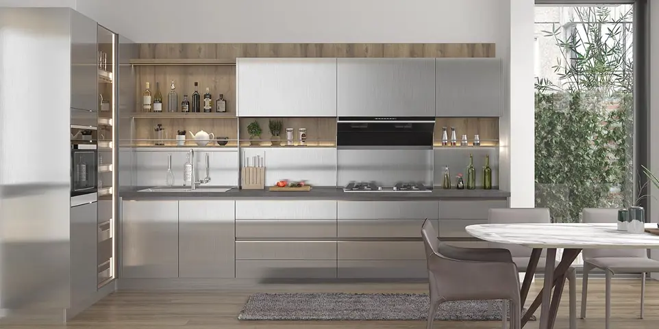 Contemporary Silver Metal PET Kitchen Cabinets OBK21-016