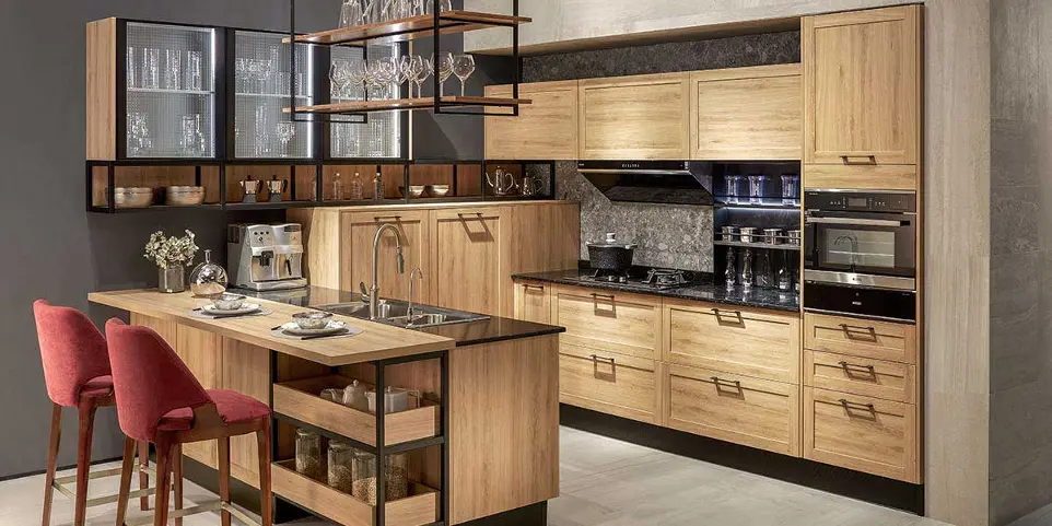 Rustic Melamine Wood Kitchen Cabinets OBK21-002