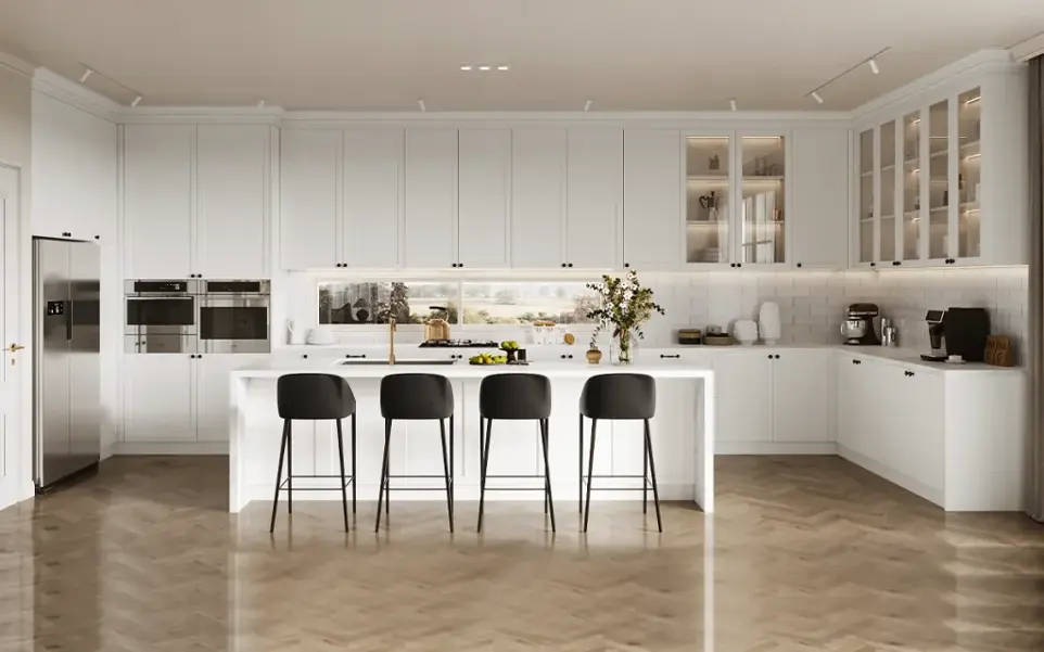 Traditional White Shaker Kitchen Cabinet With Island – OBK24L01