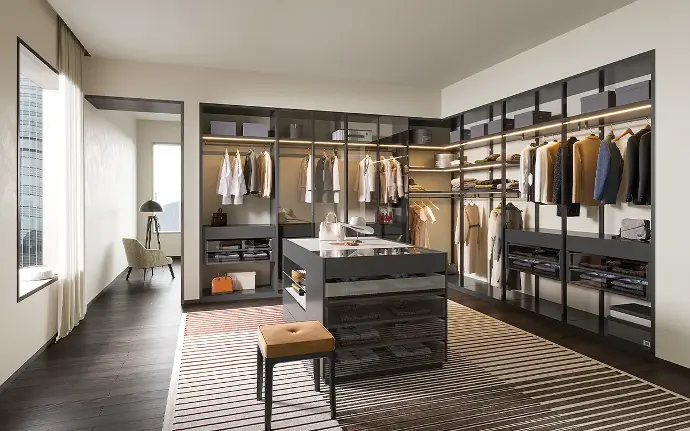 [OBW23-M04] Dark Grey Custom Built-in Closet with Island OBW23-M04