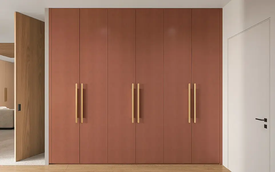 [OBW23-M03] Red Wardrobe with Modern Long Brass Handles OBW23-M03