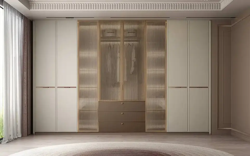 [BLYP23003] White and Taupe Wardrobe with Reeded Glass Doors BLYP23003